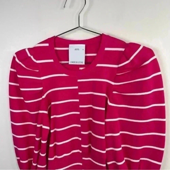 C/Meo Collective Pink And White Striped Puff Sleeve Sweater - Picture 4 of 8